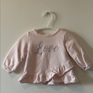 Charming Pink Kids Sweater with Silver Sparkles Love Design, 6-9M, PRELOVED